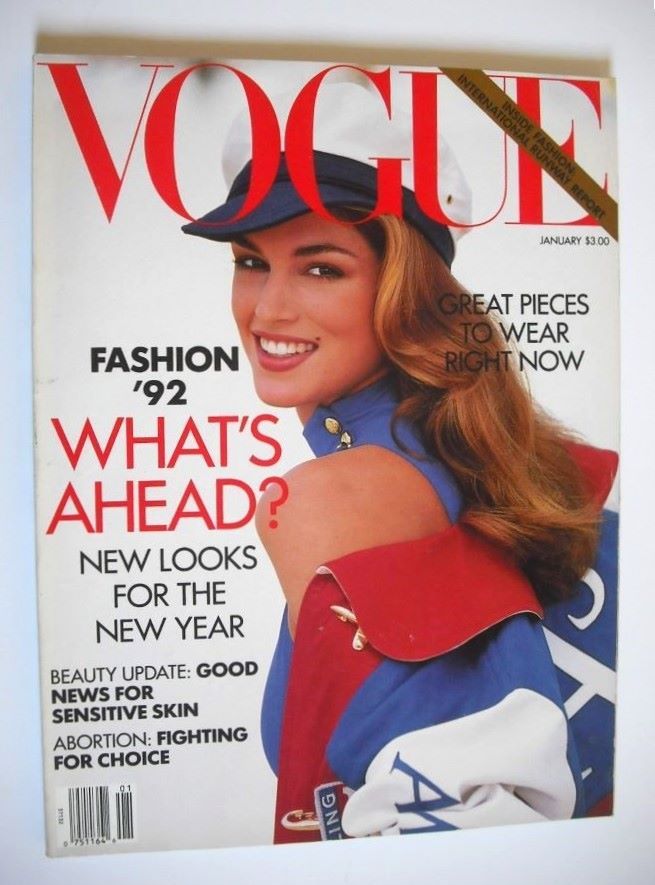 US Vogue magazine - January 1992 - Cindy Crawford cover