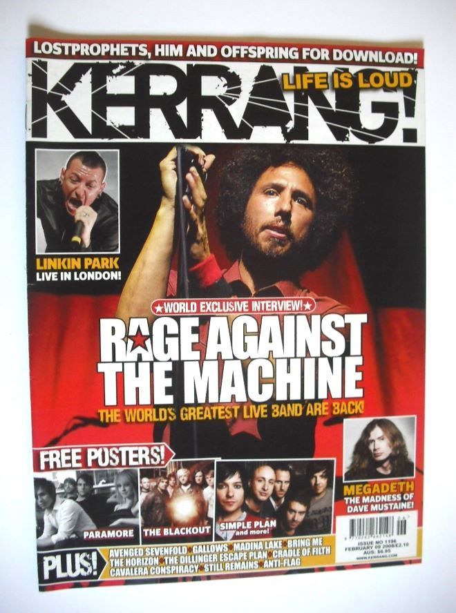 Kerrang magazine - Rage Against The Machine cover (9 February 2008 - Issue 1196)