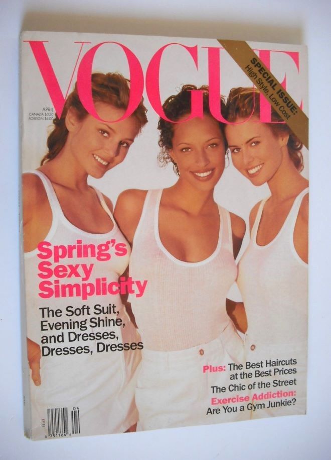 US Vogue magazine - April 1994 - Brandi Quinones, Bridget Hall and Niki Taylor cover