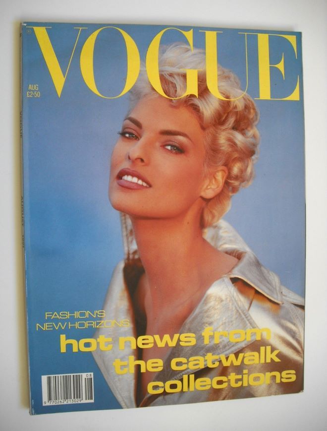 British Vogue magazine - August 1991 - Linda Evangelista cover