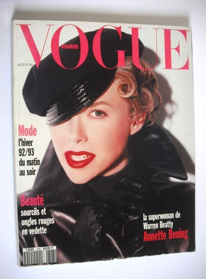 French Paris Vogue magazine - August 1992 - Annette Bening cover