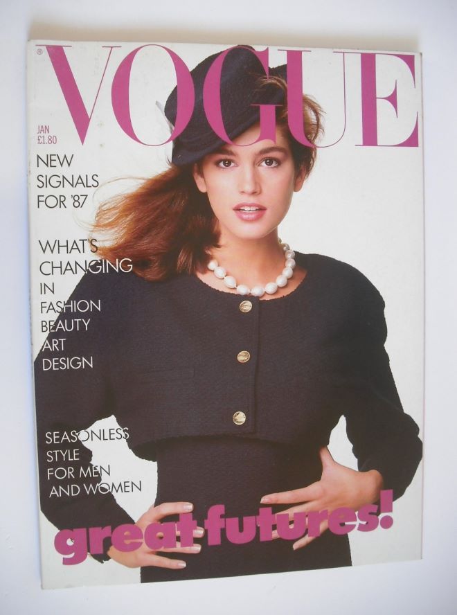 British Vogue magazine - January 1987 - Cindy Crawford cover