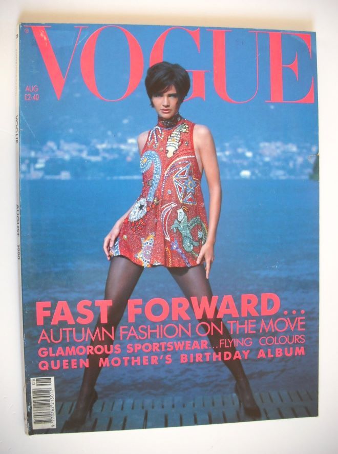 British Vogue magazine - August 1990 - Helena Christensen cover