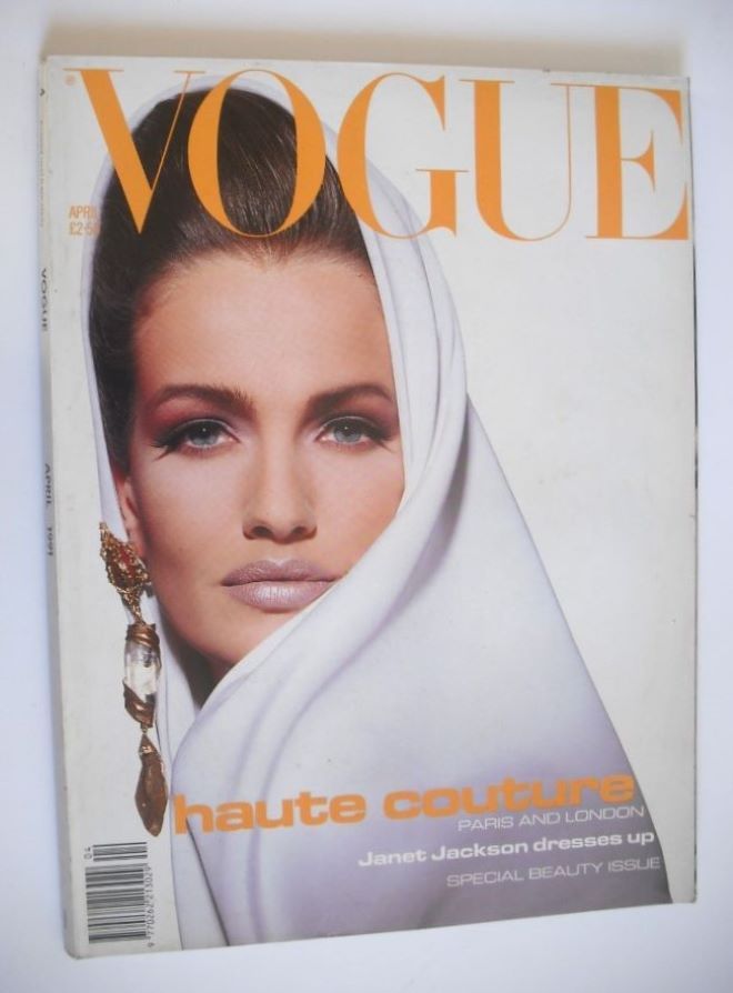 British Vogue magazine - April 1991 - Karen Mulder cover