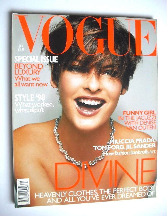British Vogue magazine - January 1999 - Linda Evangelista cover