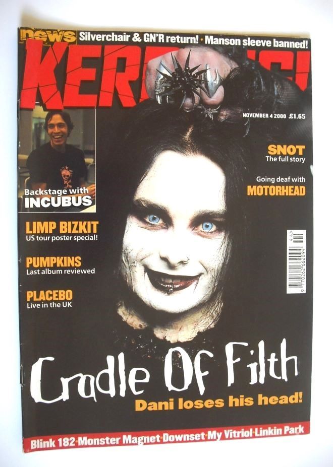 Kerrang magazine - Cradle Of Filth cover (4 November 2000 - Issue 826)