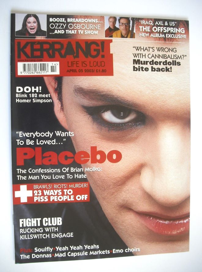 Kerrang magazine - Placebo cover (5 April 2003 - Issue 949)