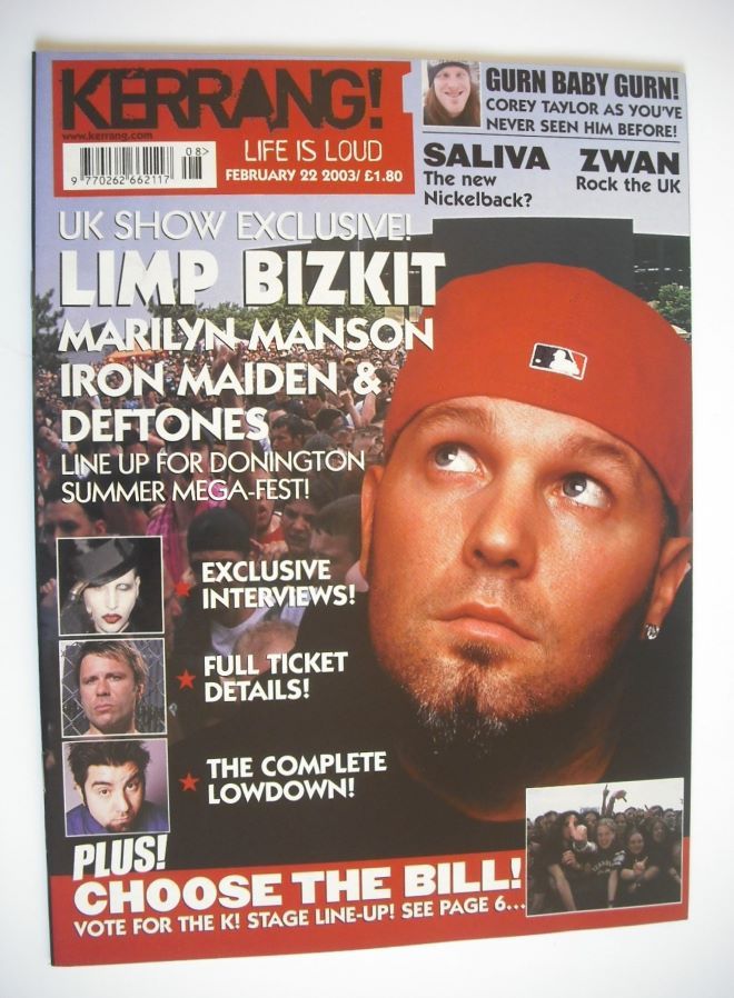 Kerrang magazine - Limp Bizkit cover (22 February 2003 - Issue 943)