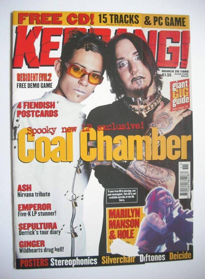 <!--1999-03-20-->Kerrang magazine - Coal Chamber cover (20 March 1999 - Iss