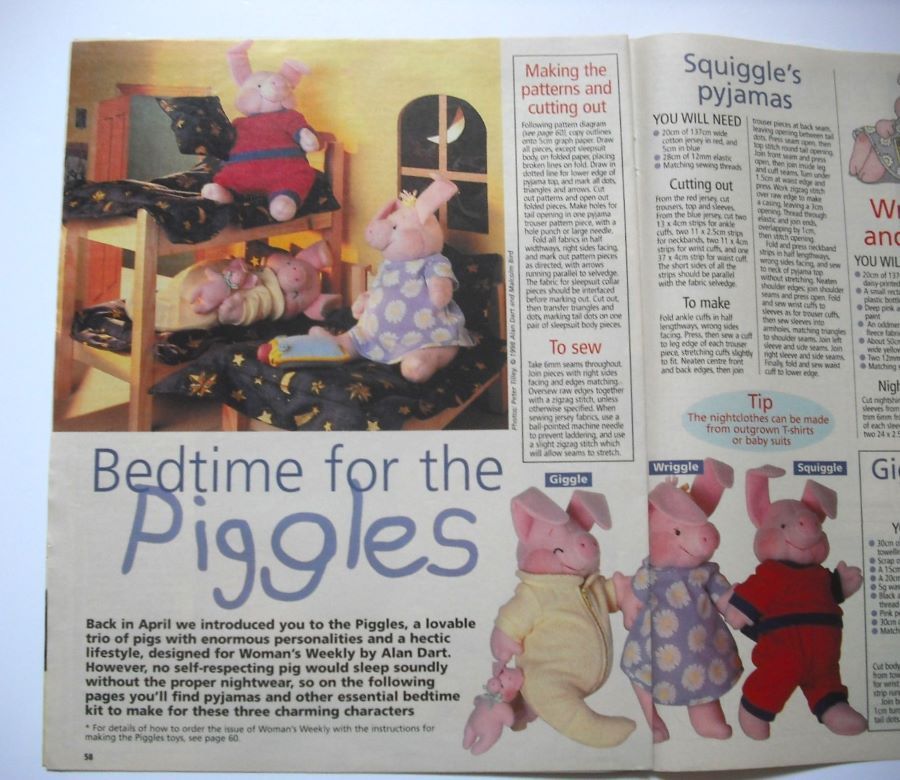 The Piggles bedtime outfits to sew (designed by Alan Dart)