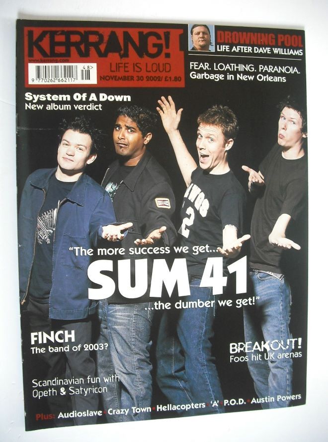 Kerrang magazine - Sum 41 cover (30 November 2002 - Issue 932)