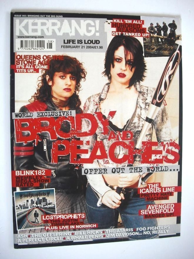 Kerrang magazine - Brody Dalle & Peaches cover (21 February 2004 - Issue 993)