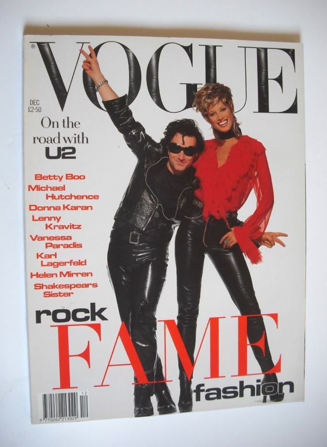 British Vogue magazine - December 1992 - Christy Turlington and Bono cover