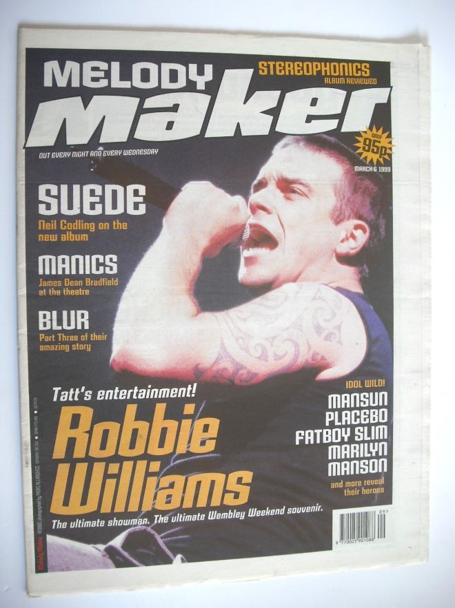 Melody Maker magazine - Robbie Williams cover (6 March 1999)