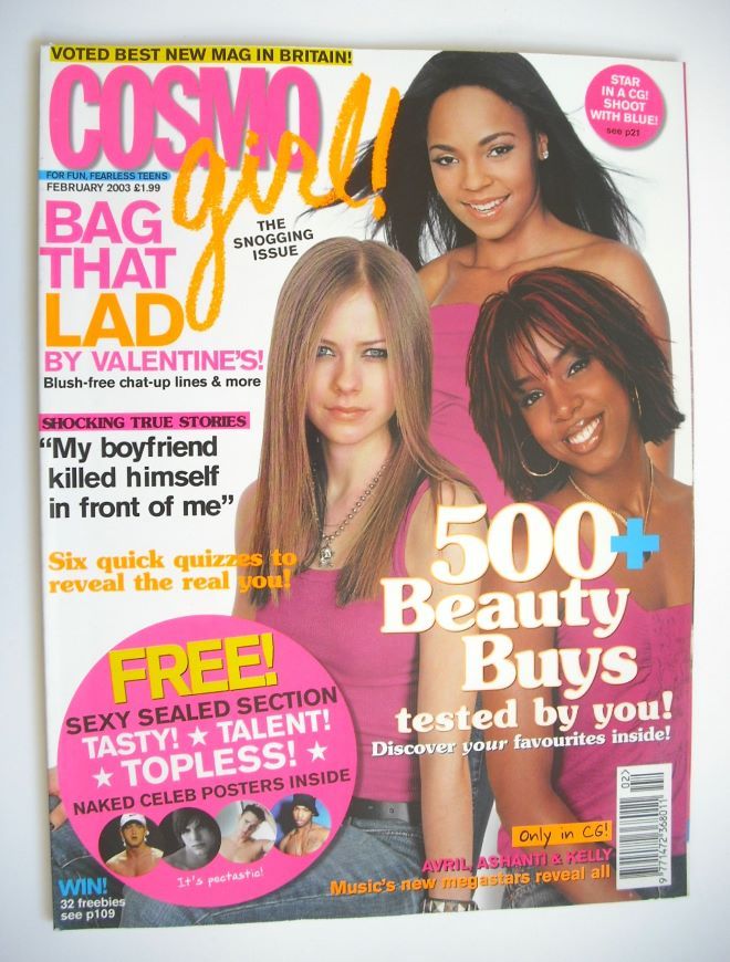 Cosmo Girl magazine - Avril, Ashanti and Kelly cover (February 2003 - UK Edition)