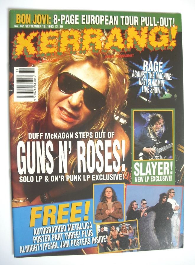 Kerrang magazine - Duff McKagan cover (18 September 1993 - Issue 461)