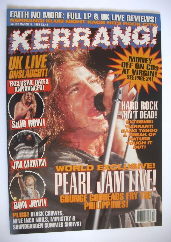 Kerrang magazine - Pearl Jam cover (11 March 1995 - Issue 536)