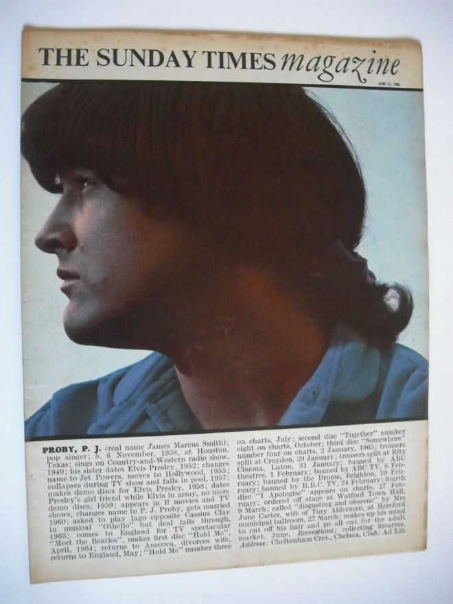The Sunday Times magazine - PJ Proby cover (27 June 1965)