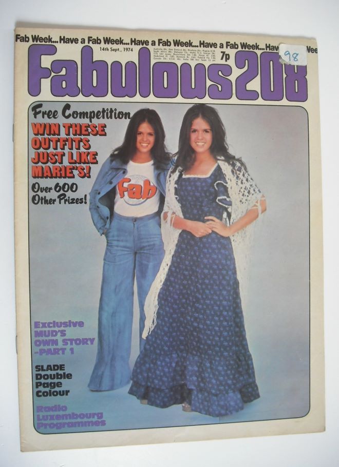 Fabulous 208 magazine (14 September 1974 - Marie Osmond cover)