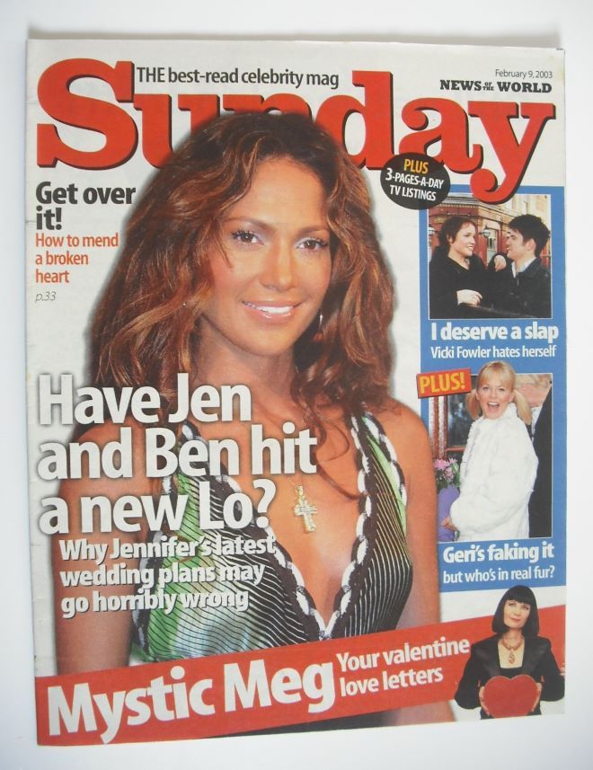 Sunday magazine - 9 February 2003 - Jennifer Lopez cover