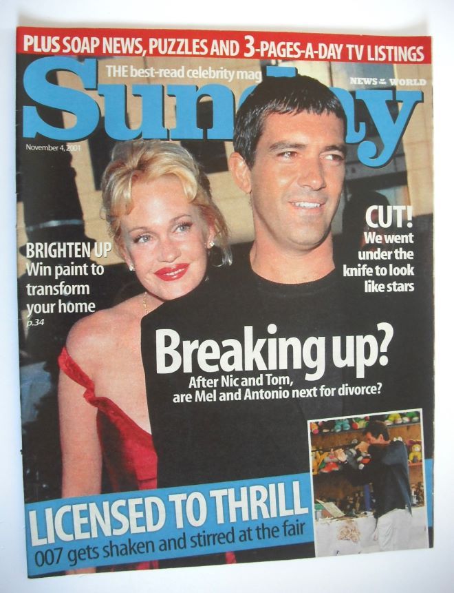 Sunday magazine - 4 November 2001 - Antonio Banderas and Melanie Griffith cover