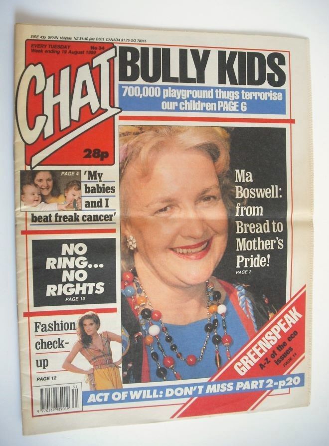 Chat magazine - Jean Boht cover (19 August 1989)