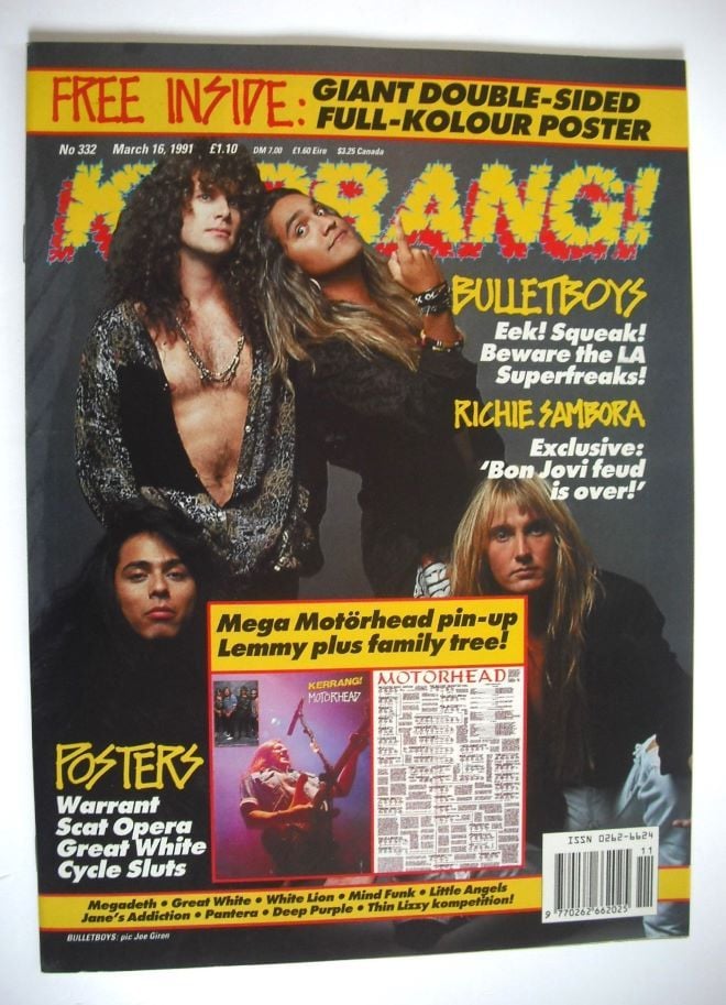 Kerrang magazine - Bulletboys cover (16 March 1991 - Issue 332)