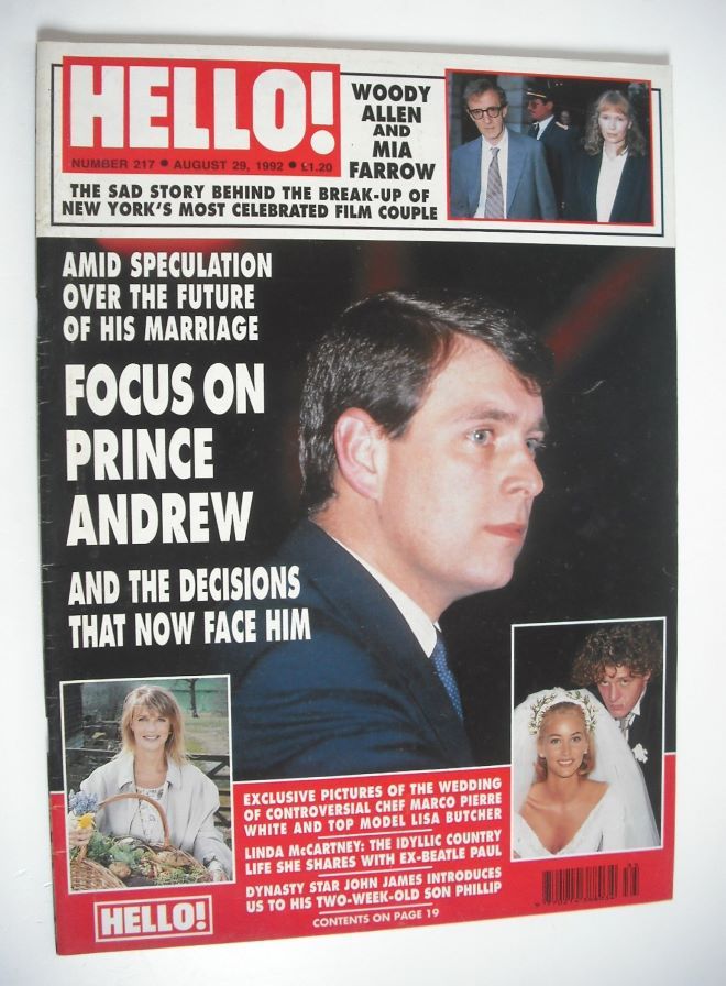 Hello! magazine - Prince Andrew cover (29 August 1992 - Issue 217)