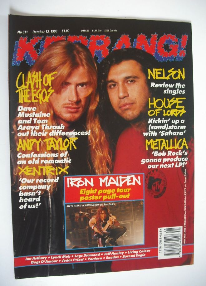 Kerrang magazine - Dave Mustaine and Tom Araya cover (13 October 1990 - Issue 311)