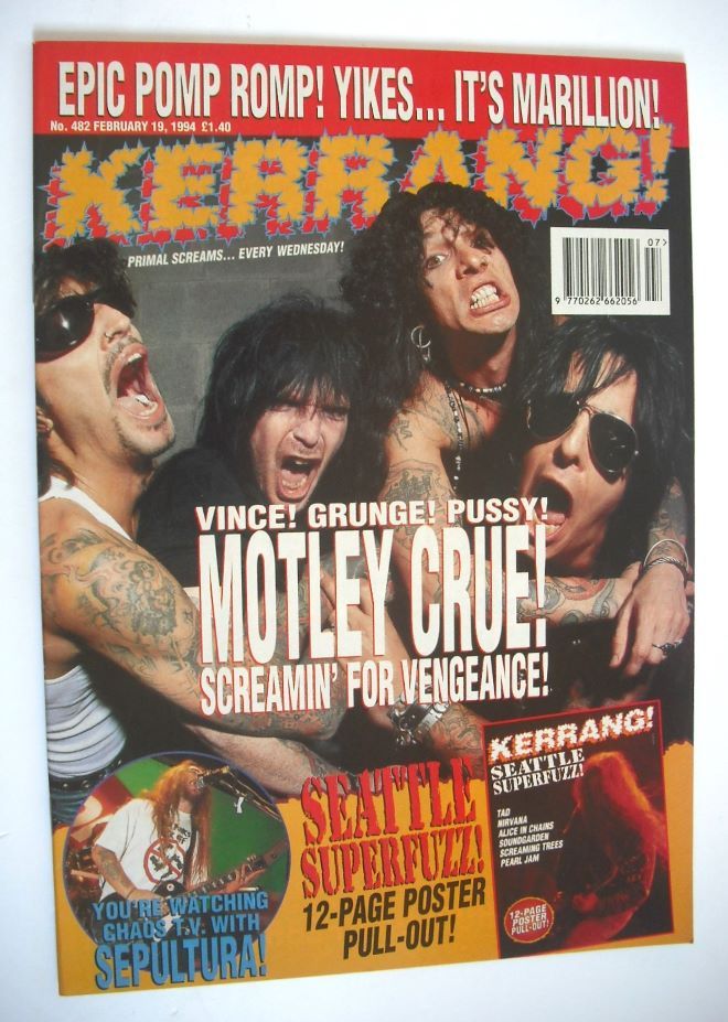 Kerrang magazine - Motley Crue cover (19 February 1994 - Issue 482)