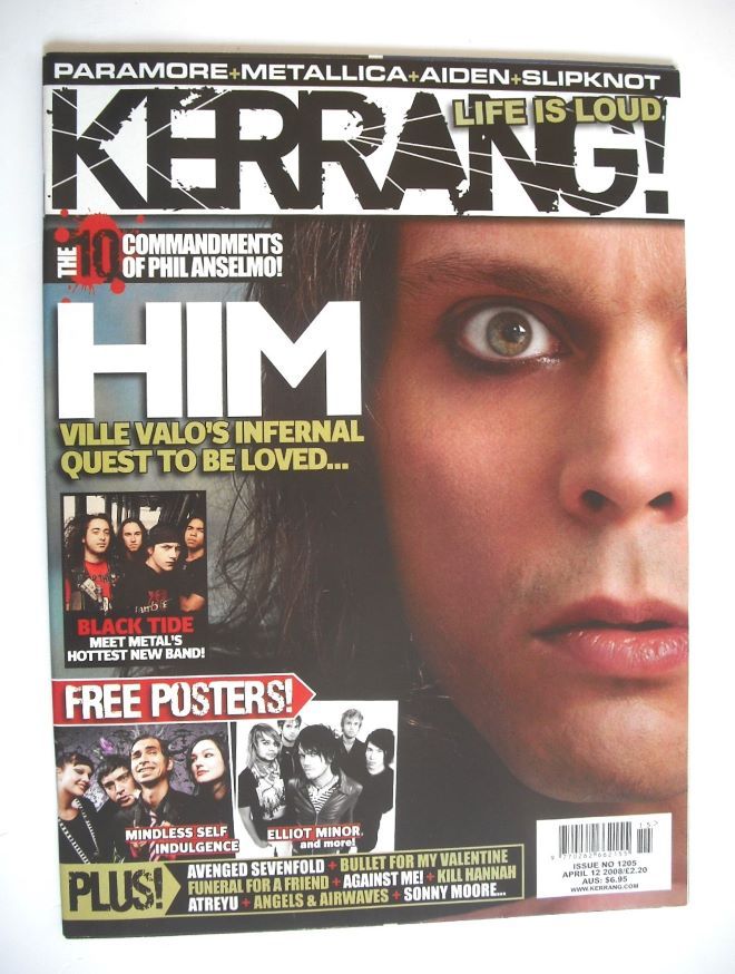 Kerrang magazine - HIM Ville Valo cover (12 April 2008 - Issue 1205)