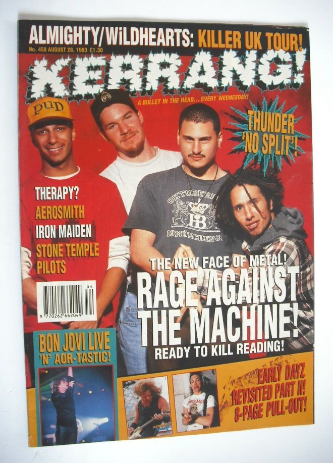 Kerrang magazine - Rage Against The Machine cover (28 August 1993 - Issue 458)