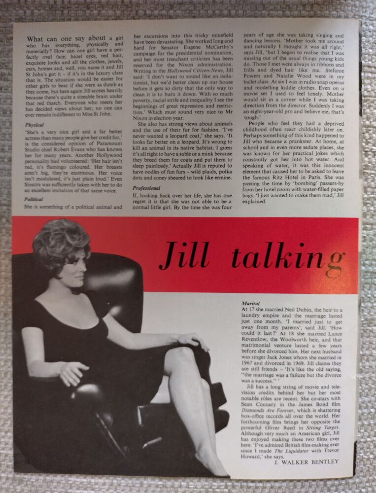 Jill St John feature (magazine clipping from 1972)