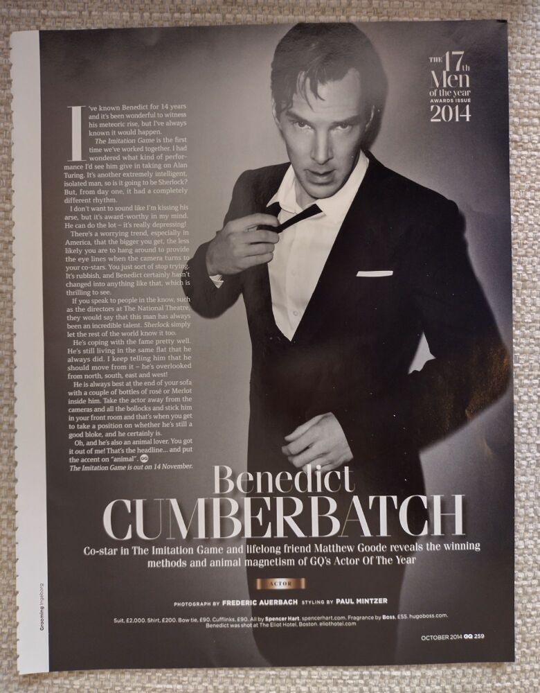 Benedict Cumberbatch feature (magazine clipping from 2014)