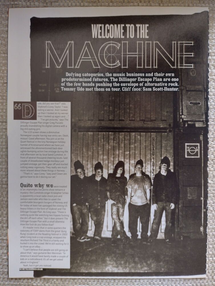 Dillinger Escape Plan feature (magazine clipping from 2004)