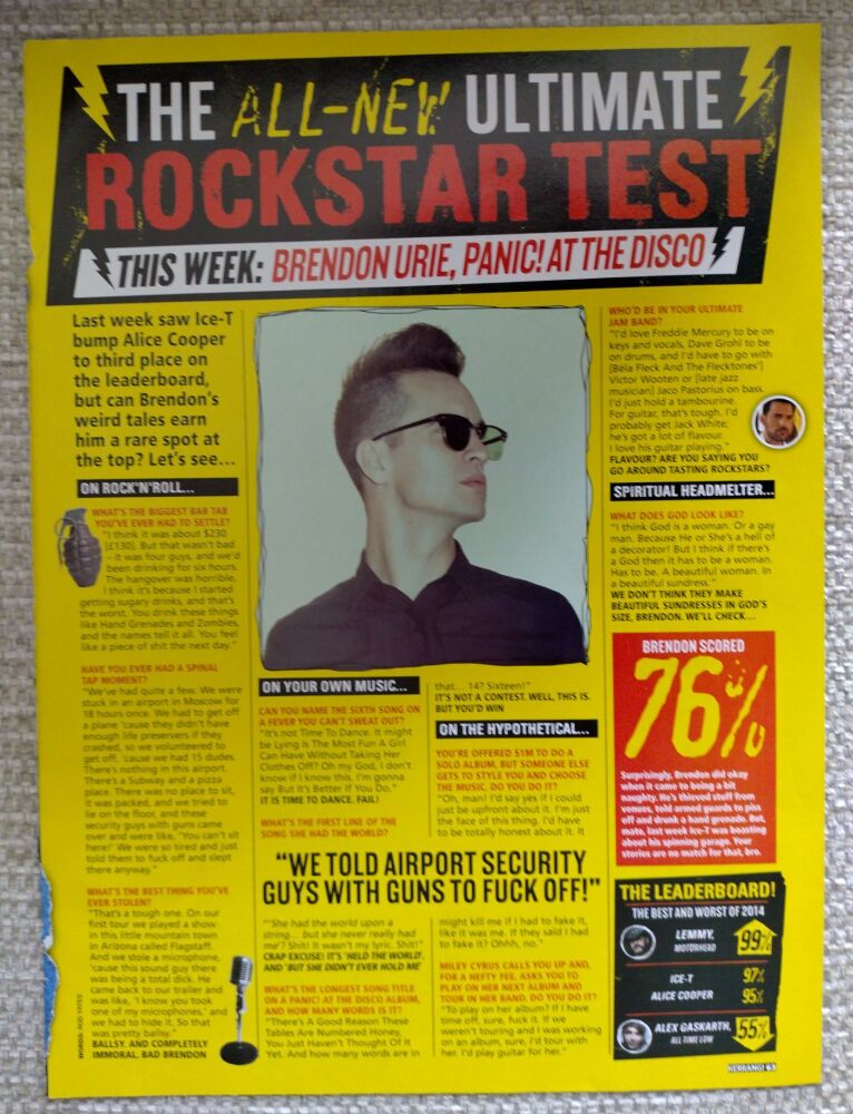 Brendon Urie (Panic! At The Disco) feature (magazine clipping from 2014)