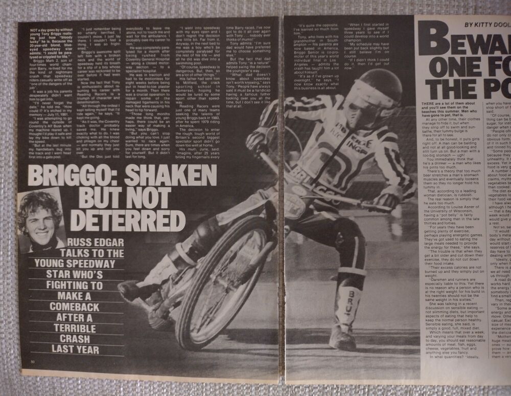 Tony Briggs (Speedway) feature (magazine clipping from 1982)