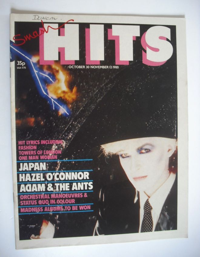 Smash Hits magazine - David Sylvian cover (30 October - 12 November 1980)