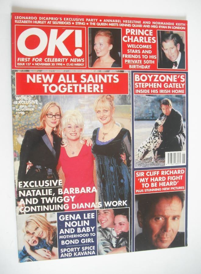 OK! magazine - Natalie Appleton, Barbara Windsor and Twiggy cover (20 November 1998 - Issue 137)