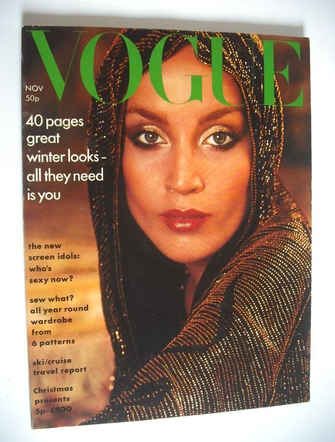 British Vogue magazine - November 1975 - Jerry Hall cover