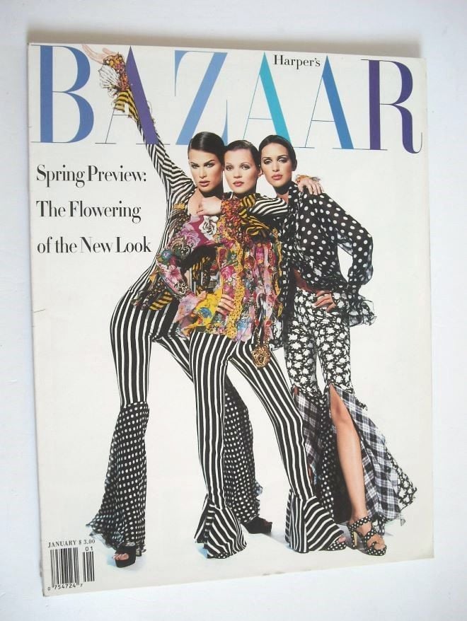 Harper's Bazaar magazine - January 1993 - Kate Moss, Meghan Douglas and Patricia Hartman cover
