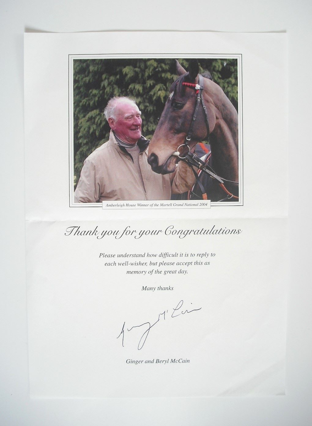 Ginger McCain autograph (hand-signed sheet of paper)