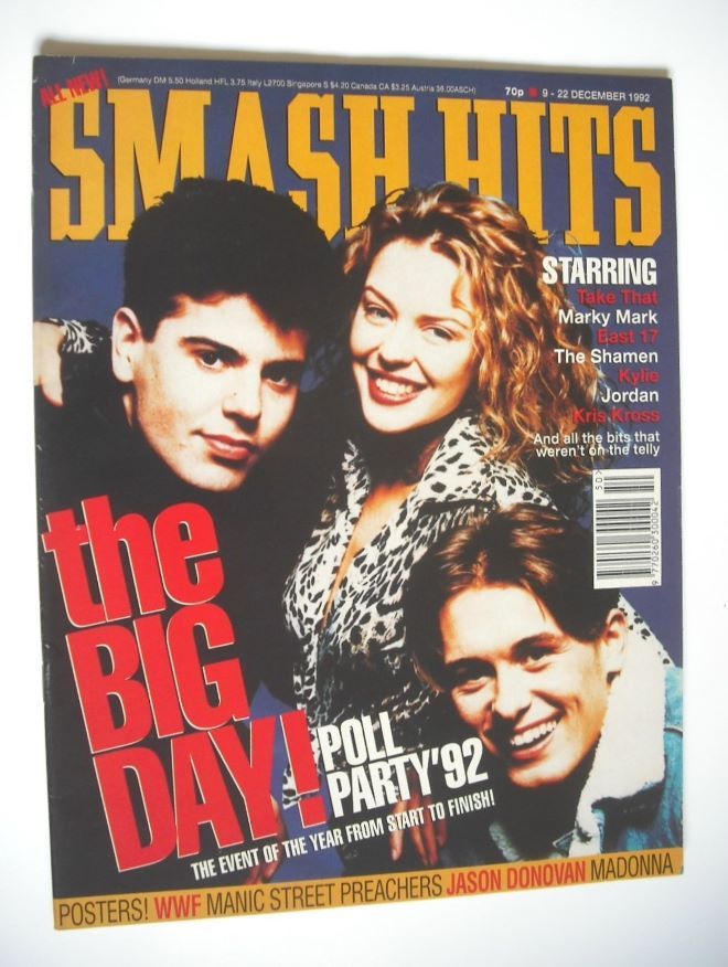 Smash Hits magazine - Jordan Knight, Kylie Minogue and Mark Owen cover (9-22 December 1992)