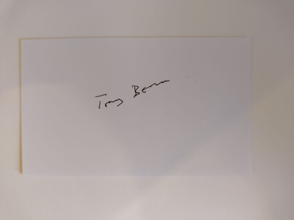 Tony Benn autograph (hand-signed card)