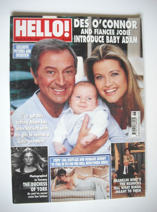 Hello! magazine - Des O'Connor and Jodie Brooke Wilson and baby Adam cover (23 November 2004 - Issue 843)