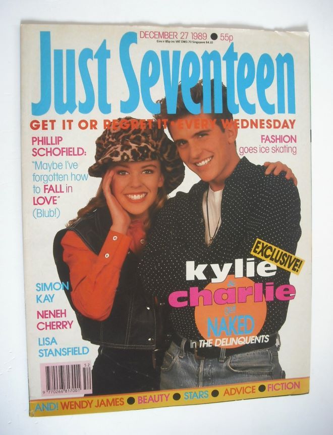 Just Seventeen magazine - 27 December 1989 - Charlie Schlatter and Kylie Minogue cover