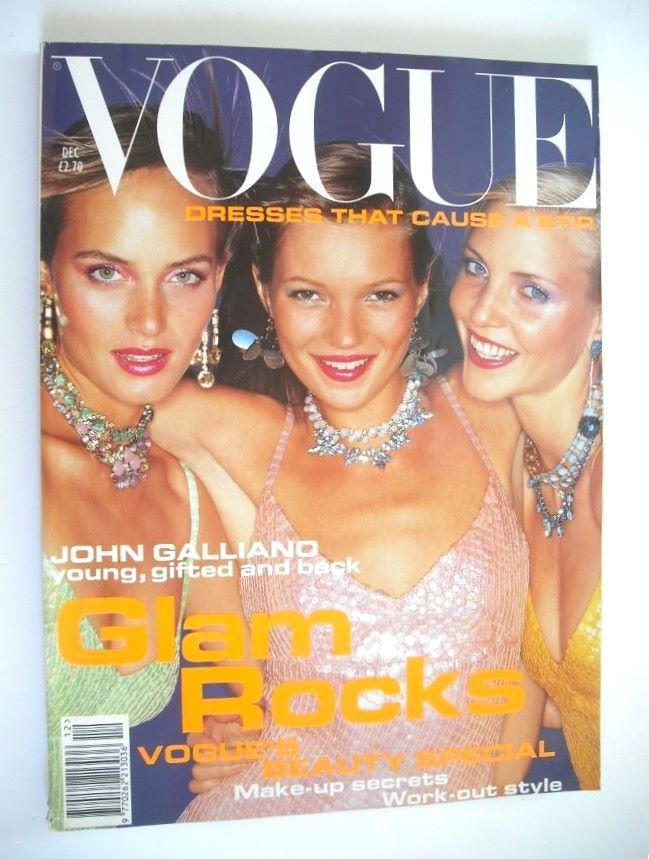 British Vogue magazine - December 1994 - Amber Valletta, Kate Moss and Nadja Auermann cover
