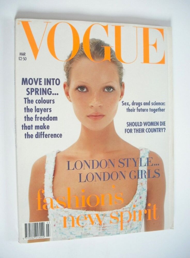British Vogue magazine - March 1993 - Kate Moss cover