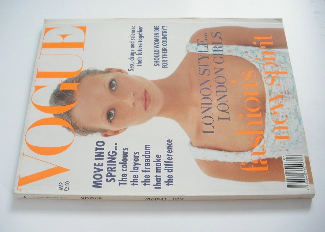 British Vogue magazine - March 1993 - Kate Moss cover