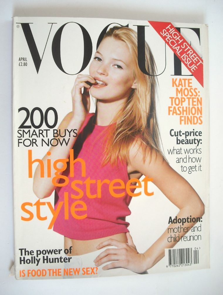 British Vogue magazine - April 1996 - Kate Moss cover